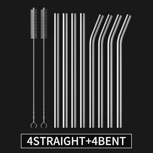 8-Pack Reusable Glass Straw, Size 8.5''x10 MM, Including 4 Straight and 4 Bent - Image 2
