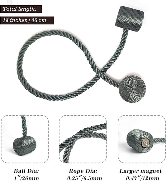Hion Magnetic Curtain Tiebacks Gray Blue 6 Pack, Curtain Tiebacks Buckles - Image 2