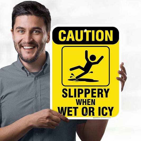 Caution Slippery When Wet Sign or ICY Sign, Fade Resistance, Indoor/Outdoor Use - Image 2