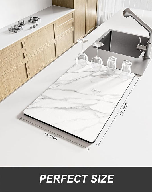 Rnivvi Dish Drying Mat for Kitchen Counter, 12 x 19" Cute Marble Super - Image 2