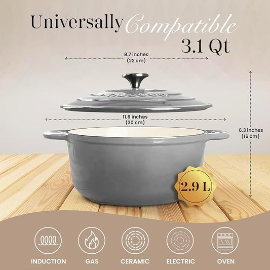 Cast Iron Dutch Oven with Lid – Non-Stick Ovenproof Enamelled Casserole Pot – - Image 2