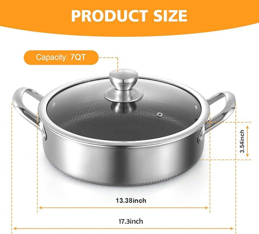 Toutrop Stainless Steel 7QT Saute Pan 14 Inch Deep Frying Pan - Image 2
