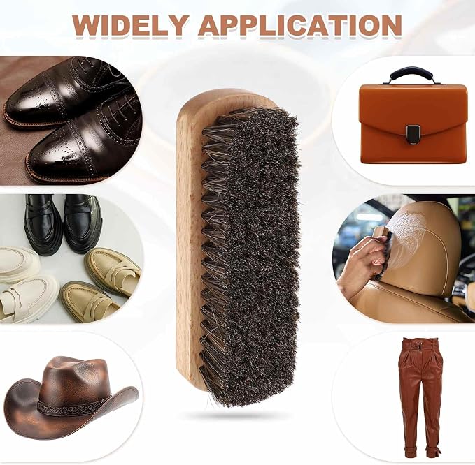 HARFINGTON Shoe Cleaning Brush 6"x2" Beech Wood Horsehair Boot Polish Brushes - Image 7