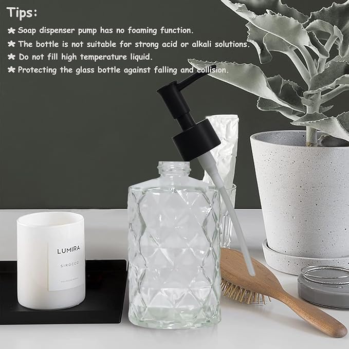 Crystal Glass Soap Dispenser, 12oz Clear Bathroom Hand Dispenser, Lotion - Image 6