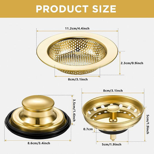 Mudder 3 Pcs Kitchen Sink Drain Strainer and Stopper Stainless Steel Garbage - Image 2