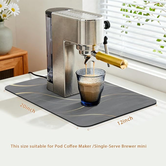 Coffee Bar Mat 20x12 Inch, Light Gray Streamline, Absorbent Hide Stain Rubber - Image 2