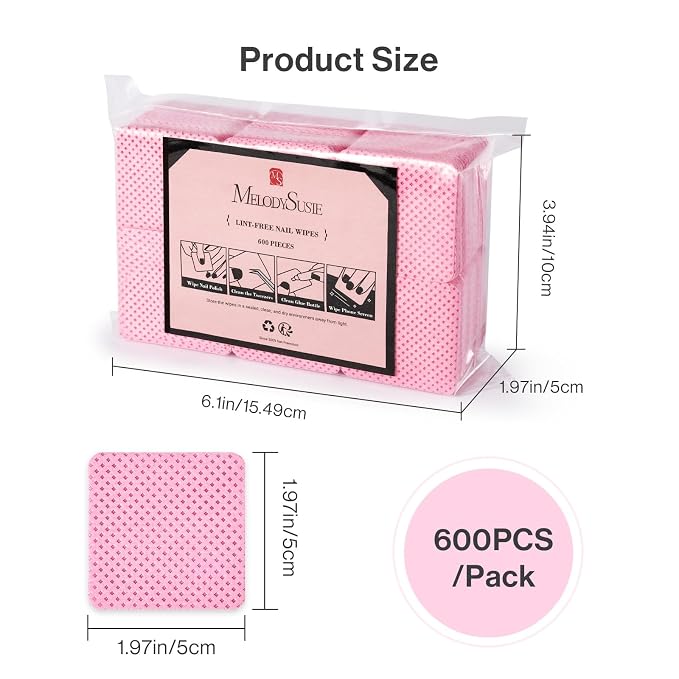 MelodySusie 600Pcs Lint Free Nail Pink Wipes Super Absorbent Soft Non-Woven - Image 6