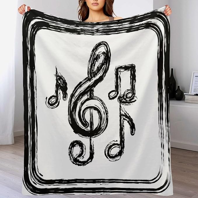 Music Blanket Black Abstract Graffiti Music Note Art Printed Soft Cozy Lightweight Throw Blanket for Kids Girls Boys Women Men Bedroom Living Room Dorm Chair Sofa Travel 40x50in