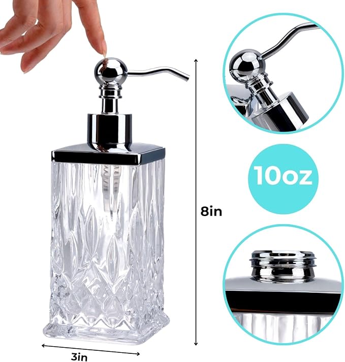 10Oz Clear Glass Soap Dispenser, Handcrafted Lead-Free Glass, Hand Sanitizer - Image 7