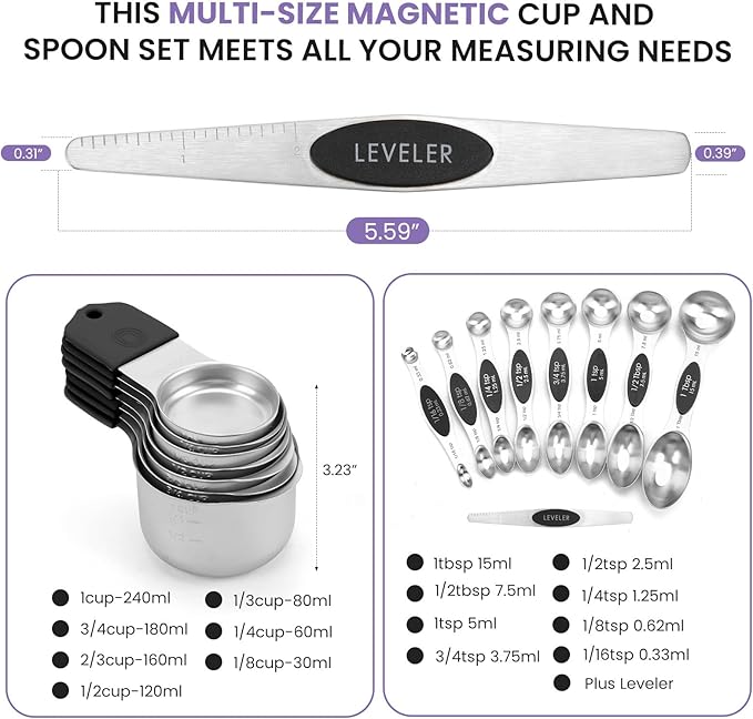 Magnetic Measuring Cups and Spoons Set-Heavy Duty 304 Stainless Steel,Double - Image 6