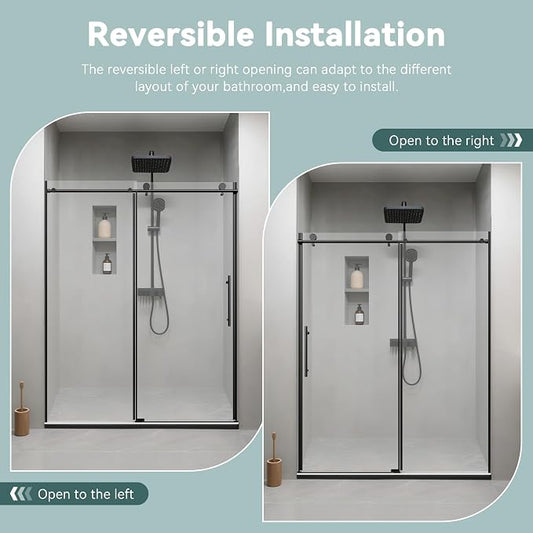 56-60" W x 76" H Stainless Steel Frameless Single Sliding Shower Door, 1/4" - Image 2