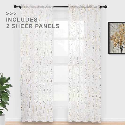 FINECITY Gold Tree Branch Sheer Curtains - Image 2