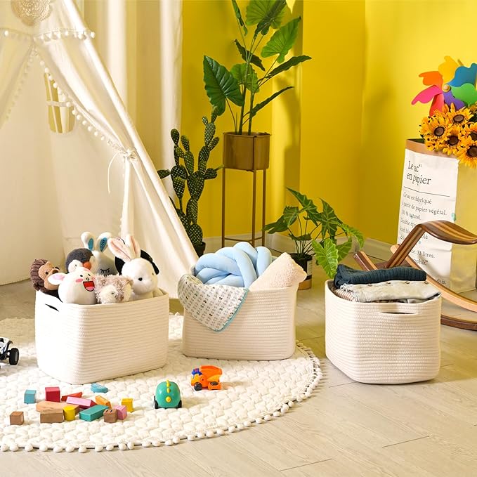 Storage Baskets for Organizing Shelves, Woven Cotton Rope Bins for Baby Nursery - Image 6