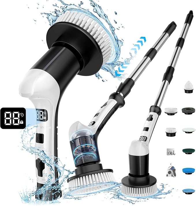 Electric Spin Scrubber with 3 Speed, Adjustable Extension Handle, 8 Brush Heads - Image 8