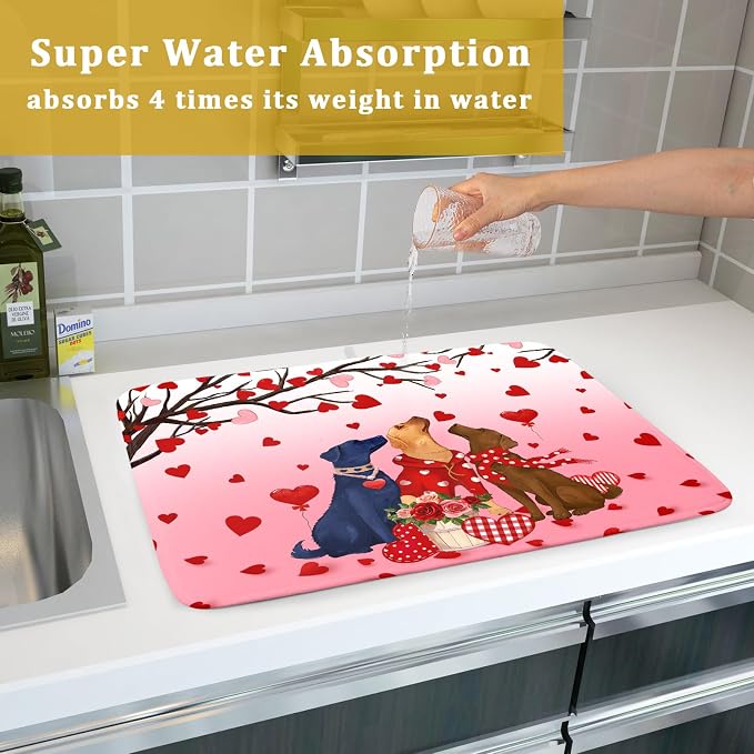 Love Dog Dish Drying Mat 18"x24" Red Heart Microfiber Dish Drainer Mat Hanging - Image 7