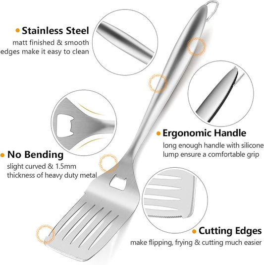 HaSteeL Grilling Utensil Set 18in, Stainless Steel BBQ Accessories Tools - Image 2