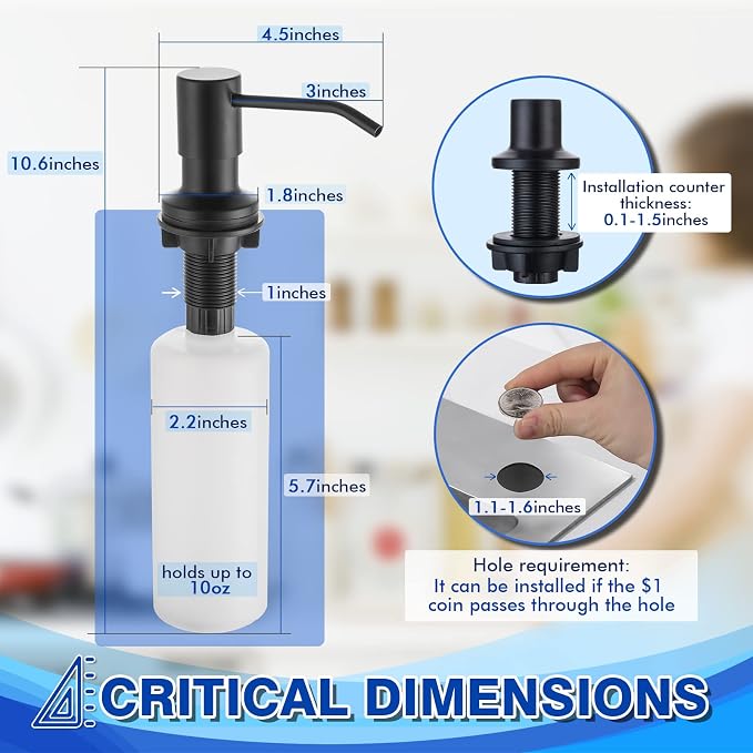 Built in Soap Dispenser for Kitchen Sink WEWE, Stainless Steel Matte Black in - Image 6