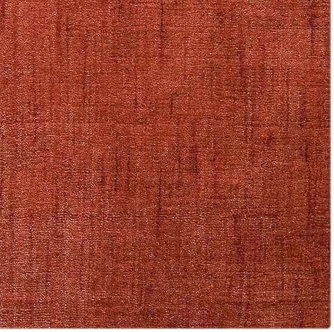 Hand Knotted Loom Wool ECO-Friendly Area Rugs - 8'x8', Square, Light Red Color, Solid Plain Design, High Pile Handmade Anti Skid Area Rugs for Living Room, Bed Room (L00111)