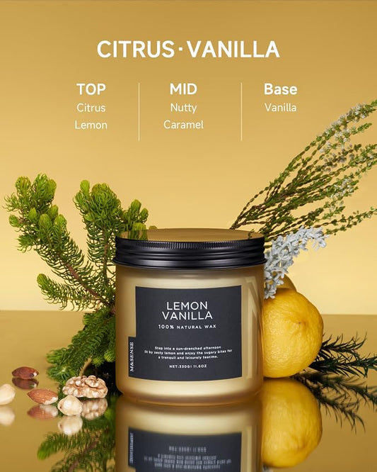 M&SENSE Candles Lemon Vanilla Scented, 11.6oz 70 Hour Long Lasting Candles - Image 2
