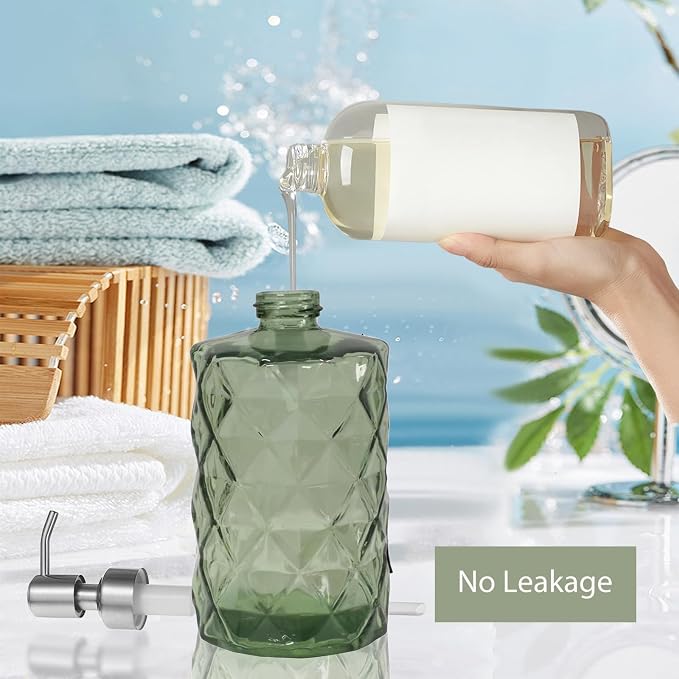 12Oz Green Glass Soap Dispenser - Image 7