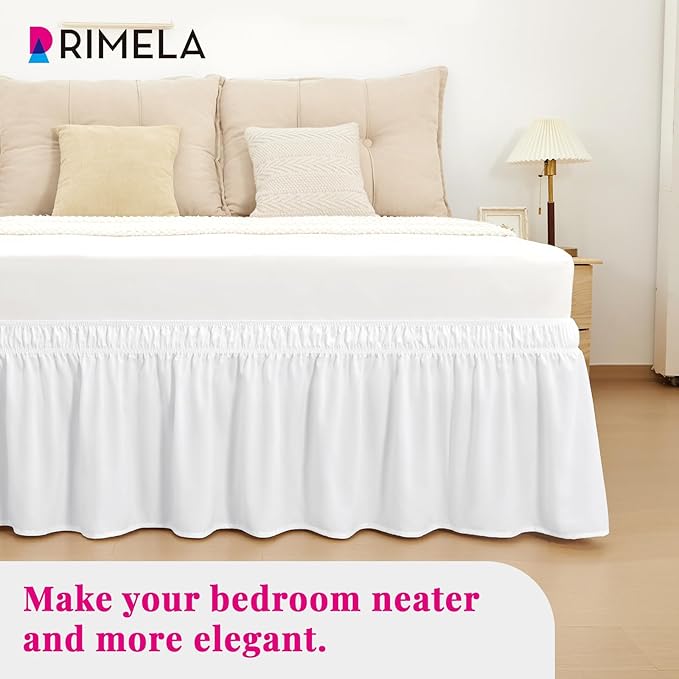 RIMELA Bed Skirt Queen Size Moon White 15 Inch Drop, Wrap Around Elastic Bedskirt, Dust Ruffle for Adjustable Bed Base Soft Durable Fabric Machine Washable Easy to Install Bed Skirts