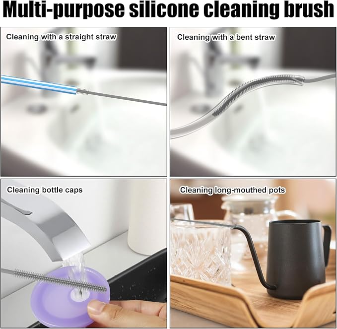 2pcs Silicone Straw Cleaner Brush, 9.45in Extra Long Straw Cleaning Brush - Image 7