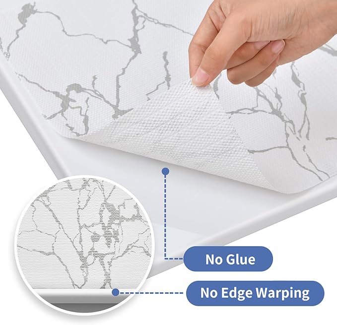 Drawer and Shelf Liner for Kitchen Cabinet: 17 in X 20 Ft Non Slip Waterproof Shelf Paper Non Adhesive Refrigerator Liners Silver Marble Easy Liners for Bathroom with Knife Tape Measure