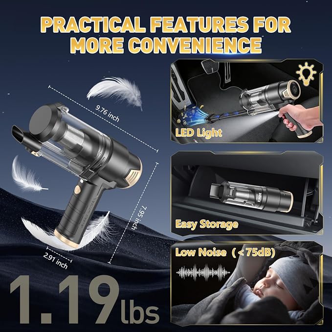 KMM Handheld Car Vacuum Cleaner, 16000PA Air Duster & Vacuum Cleaner, 120W High - Image 7