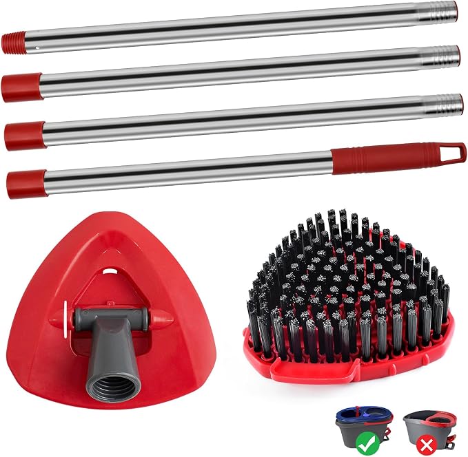 4-Section Stainless Steel Spin Mop Handles, Mop Base & Upgrade Scrub Brush Combo - Image 9