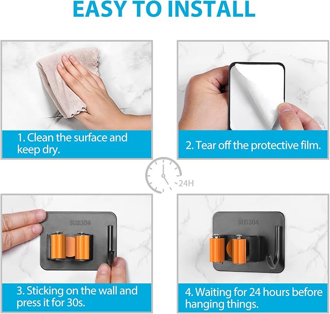 Mop Broom Holder No Drill, Mop Broom Organizer Wall Mounted Heavy Duty - Image 7