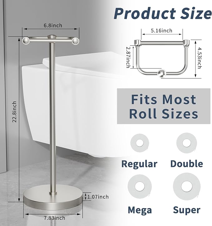 Toilet Paper Holder Stand, Post Pivoting Design Free Standing Toilet Paper - Image 6