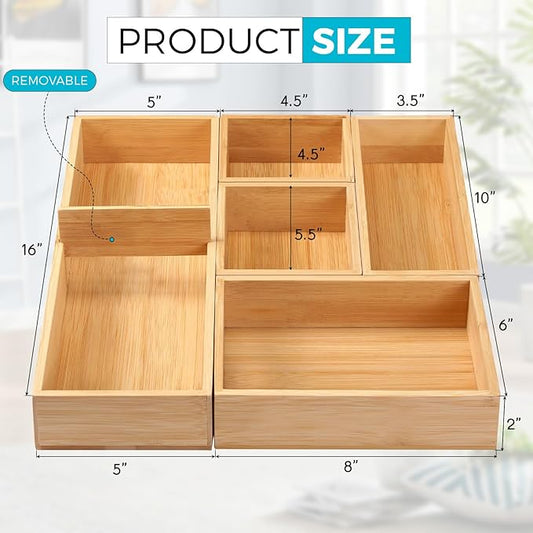 Fabsome Bathroom Drawer Organizer, Bamboo Box Bin - Image 2