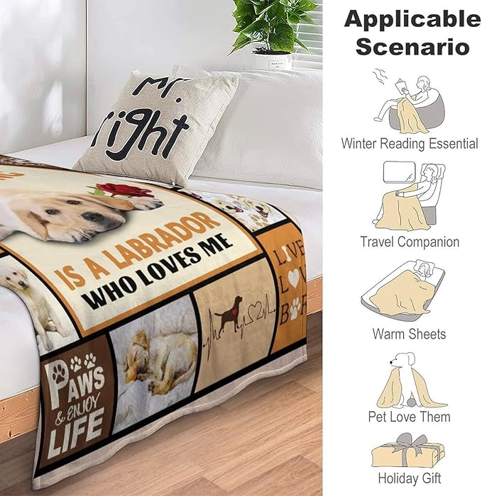 Labrador Dog Print Blanket Best Dog Pet Animal Throw Blankets for Couch Sofa Stuff Decor Gifts Lightweight Soft Cozy Fleece Plush Warm Flannel Bedding for Lover Man Woman Teen Adults 60"x80"