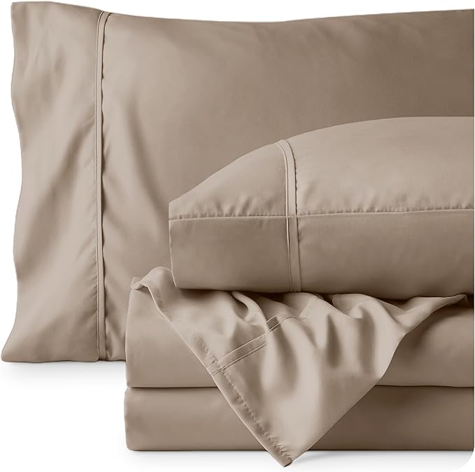 Bare Home Queen Sheet Set - Luxury 1800 Ultra-Soft Microfiber Bed Sheets - Double Brushed - Deep Pockets - Easy Fit - 4 Piece Set - Bedding Sheets & Pillowcases (Queen, Pebble)