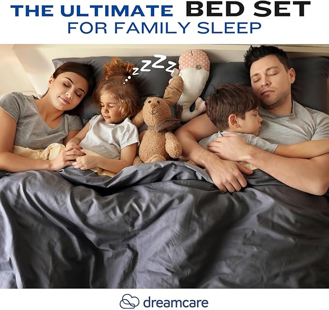 DREAMCARE Full Size Sheets Set - 4 Pcs Cooling Bed Sheets with Up to 15" Deep Pockets - Soft, Long-Lasting 100% Brushed Polyester with Side Pocket (Spa Blue)