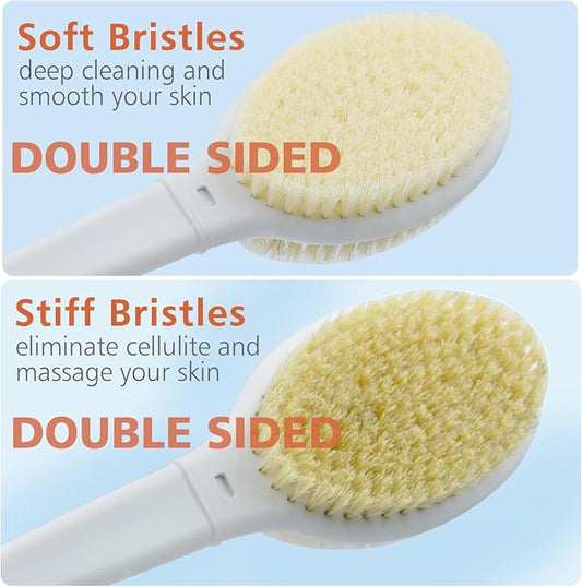 Shower Brush with Soft and Stiff Bristles, 18.5" Long Handle Dual-Sided Back - Image 2