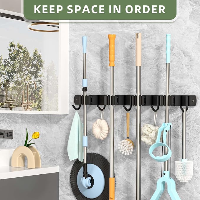 Batur 2 Pack Broom Holder Wall Mount, Upgraded Heavy Duty Mop and Broom Holder - Image 6