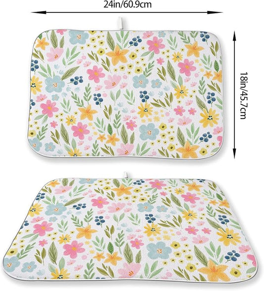 Spring Yellow Pink Blue Floral Dish Drying Mats 18x24 Inch Watercolor Flower - Image 2