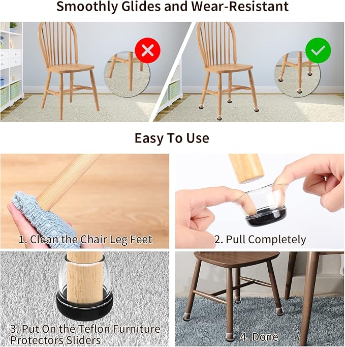 Ezprotekt 24 Pcs Clear Chair Leg Sliders - Image 7