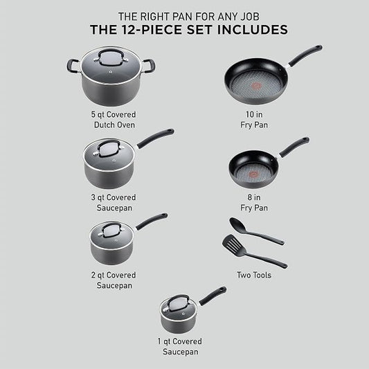 T-fal Ultimate Hard Anodized Nonstick Cookware Set 12 Piece, Oven Broiler Safe - Image 2