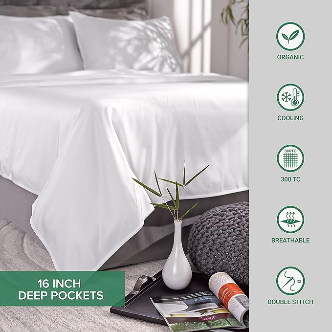 Pure Bamboo King Sheets, Genuine 100% Organic Viscose Derived from Bamboo Bed Sheet Set, Luxuriously Soft & Cooling, Double Stitching, 2 Year Quality Promise (King, Creme)