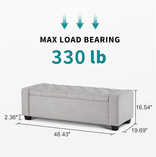48" Ottoman with Storage, Storage Ottoman Bench with Safety Hinge, Upholstered - Image 2