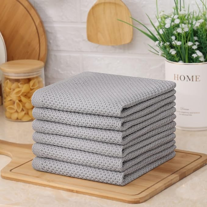 Kitinjoy 100% Cotton Kitchen Dish Cloths, 6 Pack Waffle Weave Ultra Soft - Image 7