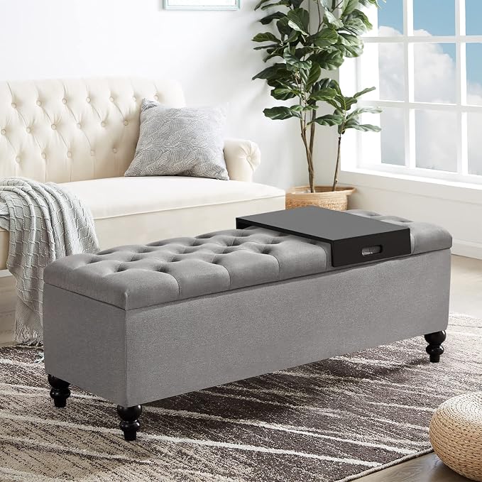 Storage Ottoman 50.2 Inches Upholstered Fabric Storage Ottoman Bench,Button - Image 7