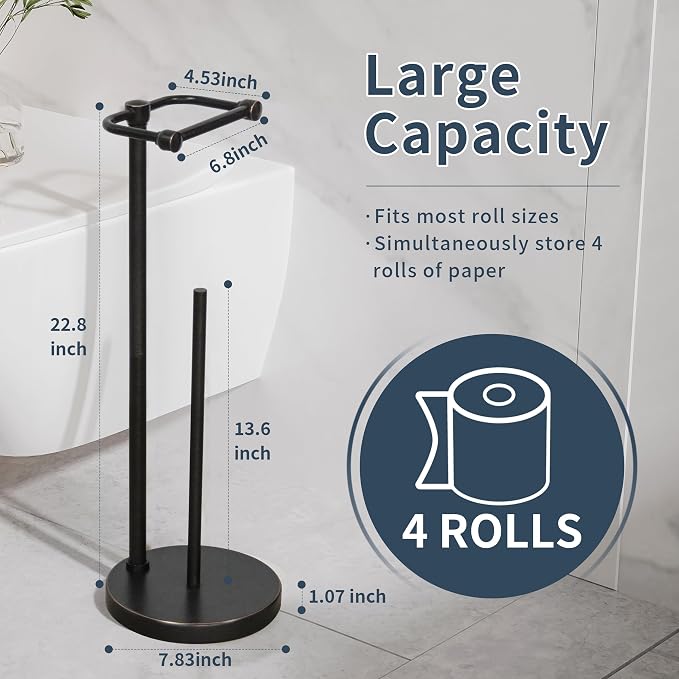 Toilet Paper Holder Stand, Post Pivoting Design Free Standing Toilet Paper - Image 6