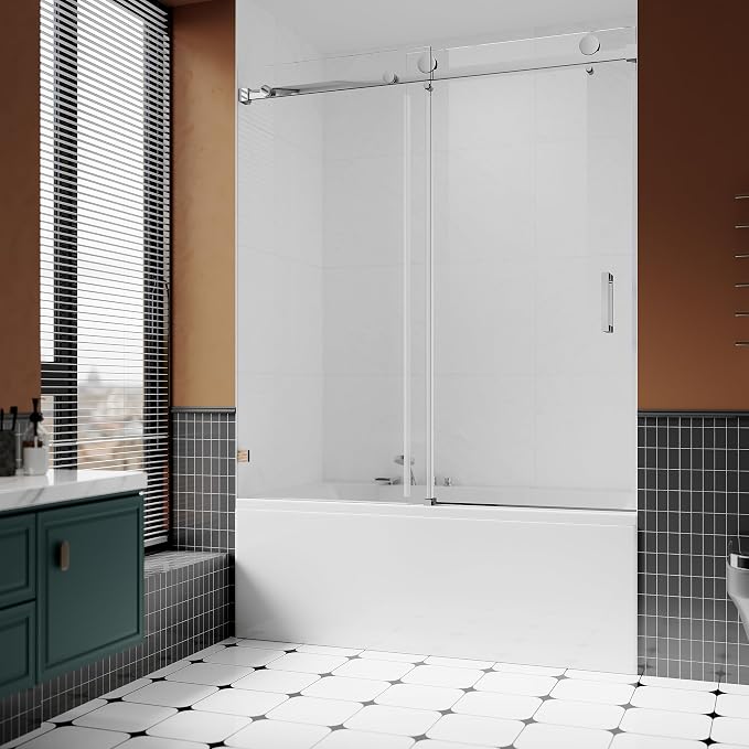 3/8" Sliding Glass Shower Door for Bathtub, 56-60" W x 66" H Frameless Bathroom - Image 7