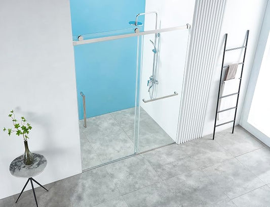 56-60" W x 76" H Frameless Single Sliding Shower Door, Frameless Shower Door - Image 2