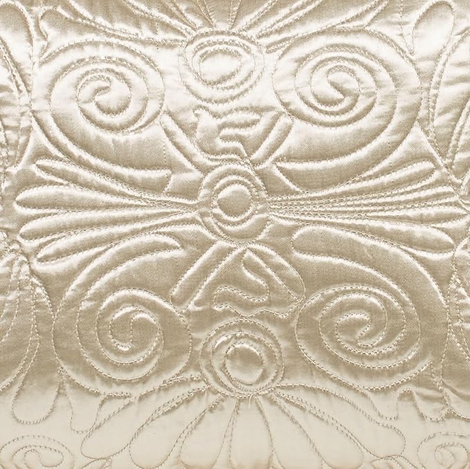 Touch of Class Portia Luxury Bedding | Soft Pearl | Premier Quilted Polyester Satin | Romantic Hand Guided Machine Quilted Scroll Design 3 Piece Set: Queen Oversized Bedspread and 2 Standard Shams