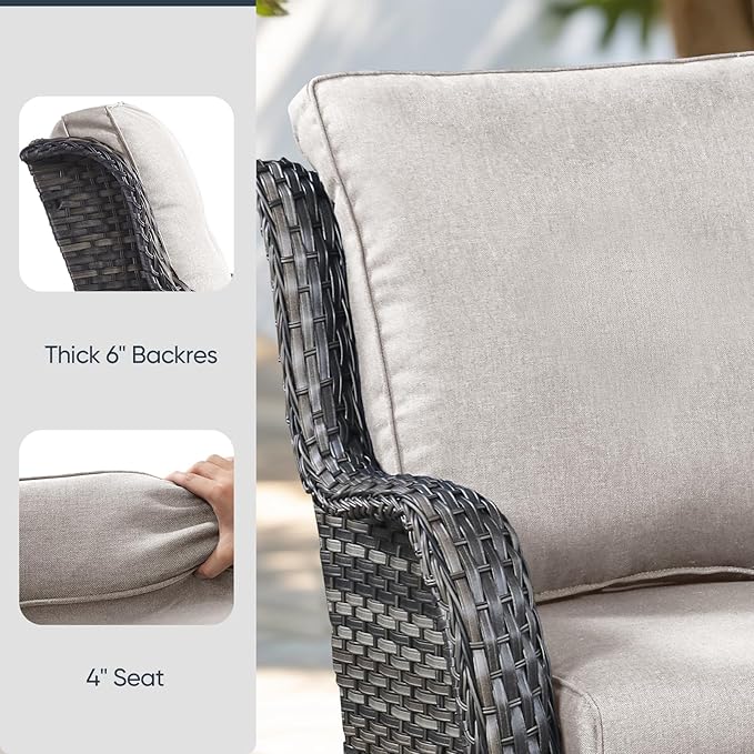 10-Piece Outdoor Patio Cushion Set - Fade & Water Resistant with Removable Olefin Cover, 22x24x4 Inch Memory Foam Cushions for Wicker Sectional Sofa – Beige/Regular