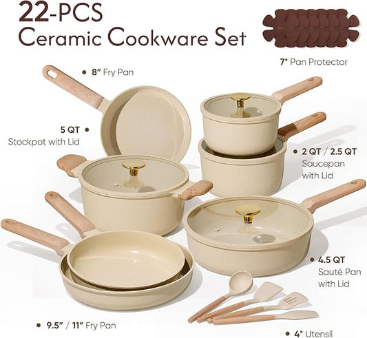CAROTE 22Pcs Pots and Pans Set Non stick, Ceramic Cookware Set, Non-toxic - Image 2